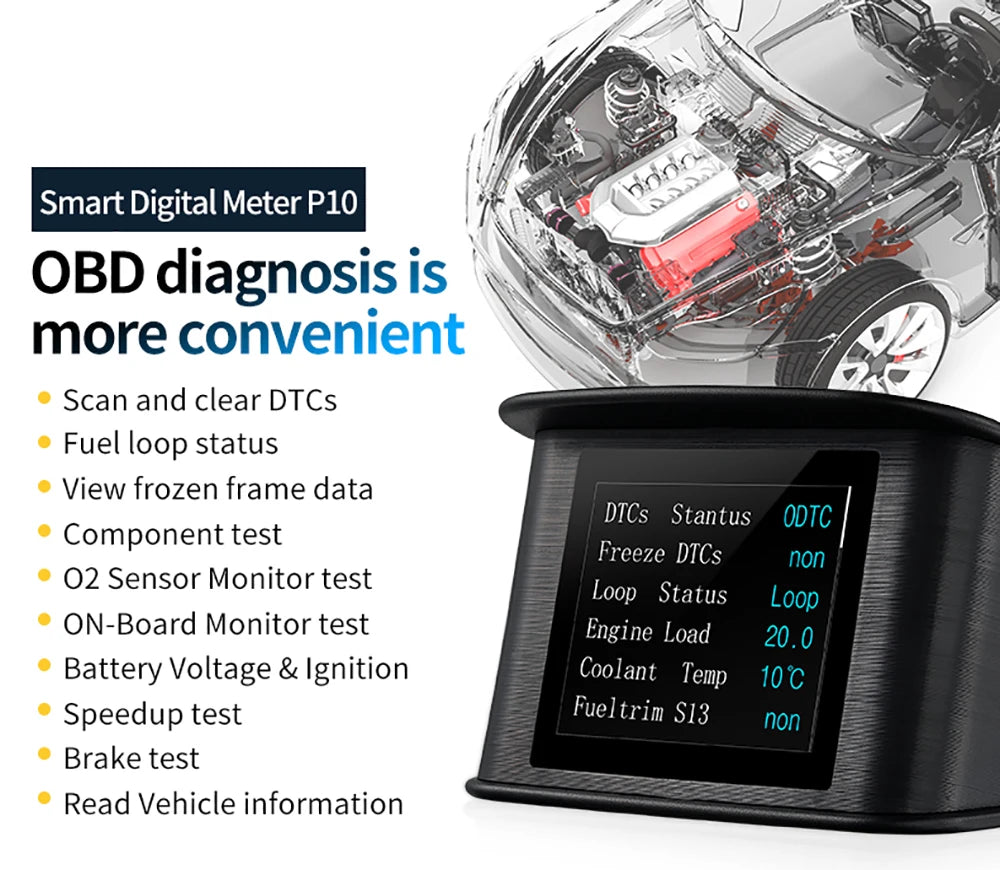 Updated P10-PRO OBD2 HUD With Russia Korean Language Smart Digital Meter On Board Computer Digital Speedometer Overspeed Alarm