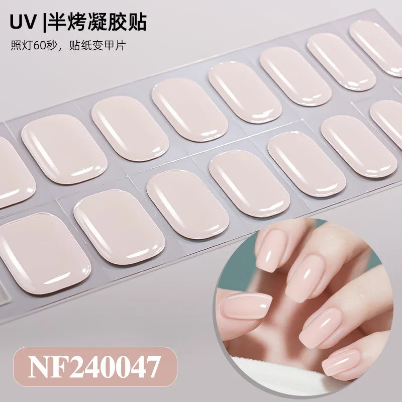 16/20/22Tips Semi-Cured Gel Nail Wraps Full Cover Manicure DIY Waterproof Long Lasting Gel Nail Stickers set for UV Lamp Need