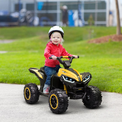 12 V electric quad for children, 2-motor electric car for kids with 2 speeds at 3–6 km/h, LED headlights and horn, suitable for 3–5 year-old children, ergonomic handle and seat, yellow