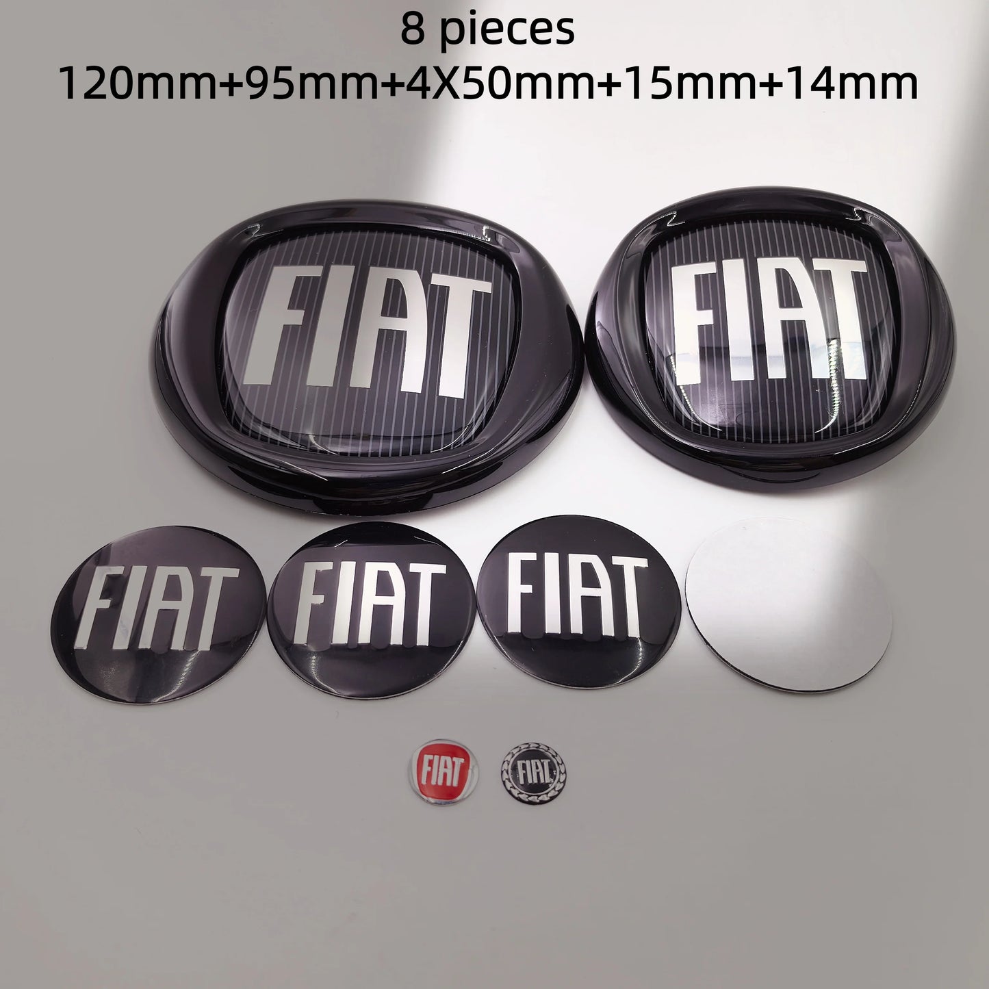 8pcs Fiat 500 Car Front Hood Emblem Rear Trunk Badge 95mm 120mm 12cm Wheel Center Logo Hub Cap 50mm 56mm 60mm 5cm 6cm