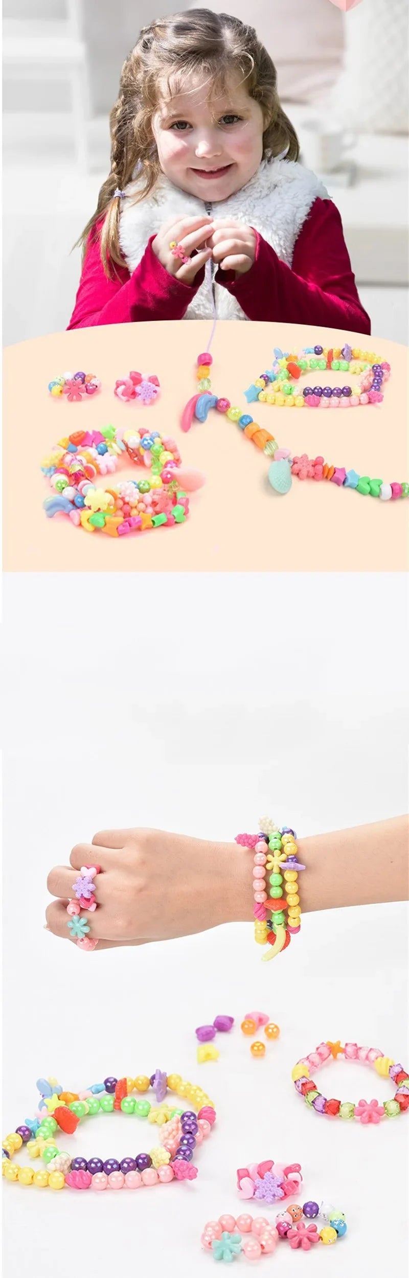 Girls DIY Bead Set Jewelry Making Kit for Kids Girl Pearl Beads for Bracelets Rings Necklaces Creativity Kits Art Craft Toy