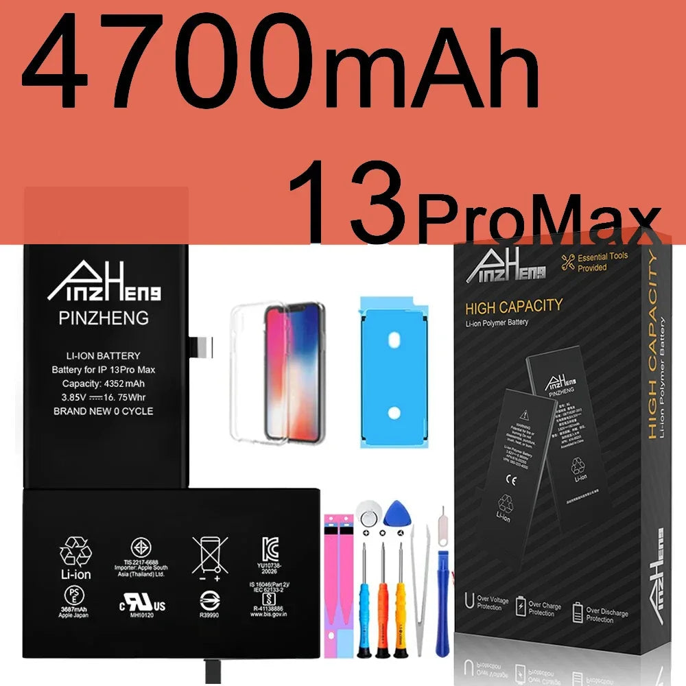 PINZHENG Real High Capacity Battery For iPhone X XR XS Max 12 13 Mini Pro Max 11 Pro Max Replacement Bateria Warranty One Year