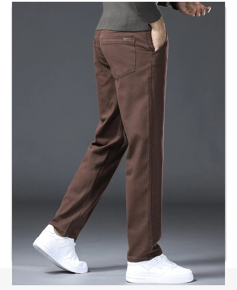 Classic Style 3 Colors Autumn Men's Slim Brown Jeans High Quality Business Casual High Stretch Denim Pants Male Brand Trousers