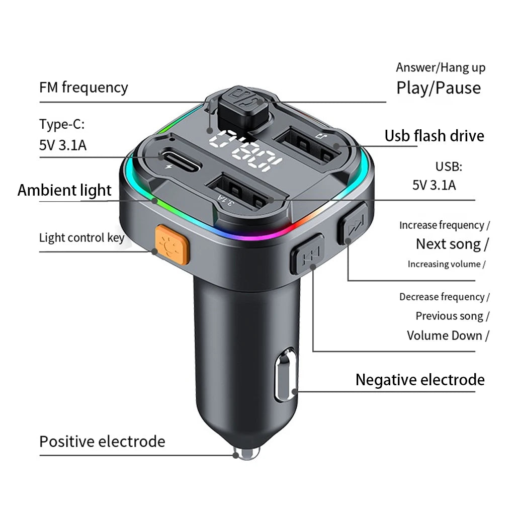 FM12B 1.44 Inch LCD Bluetooth Car MP3 Player Handsfree Wireless FM Transmitter Radio Adapter USB Car Charger Remote Control