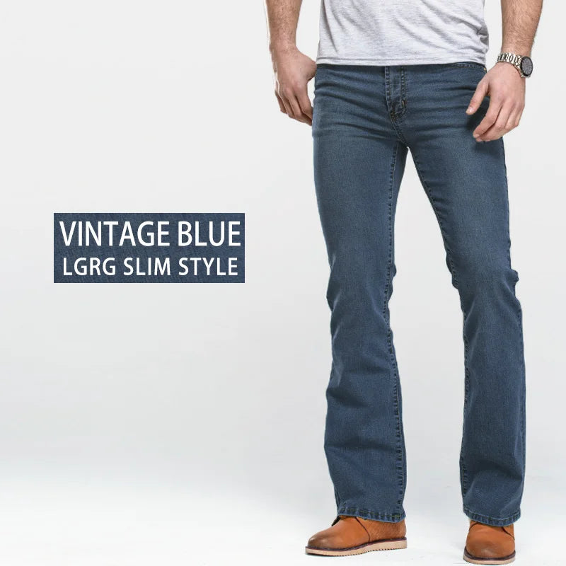 LGRG Mens Boot Cut Jeans Slightly Flared Slim Fit Blue Black Trousers Designer Classic Male Stretch Denim Pants