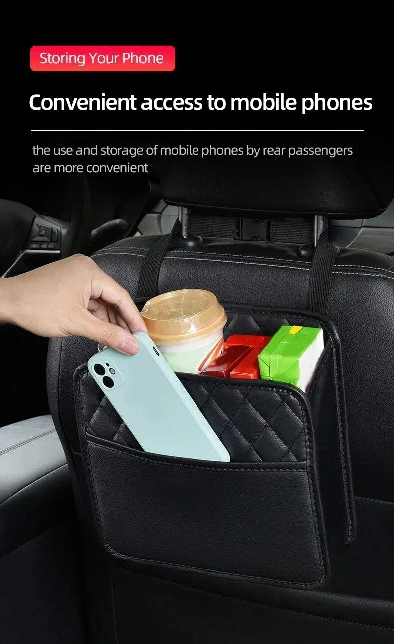 Multifunctional Car Seat Storage Bag Leather Auto Organizer Garbage Bag Universal Fit For Most Car Models