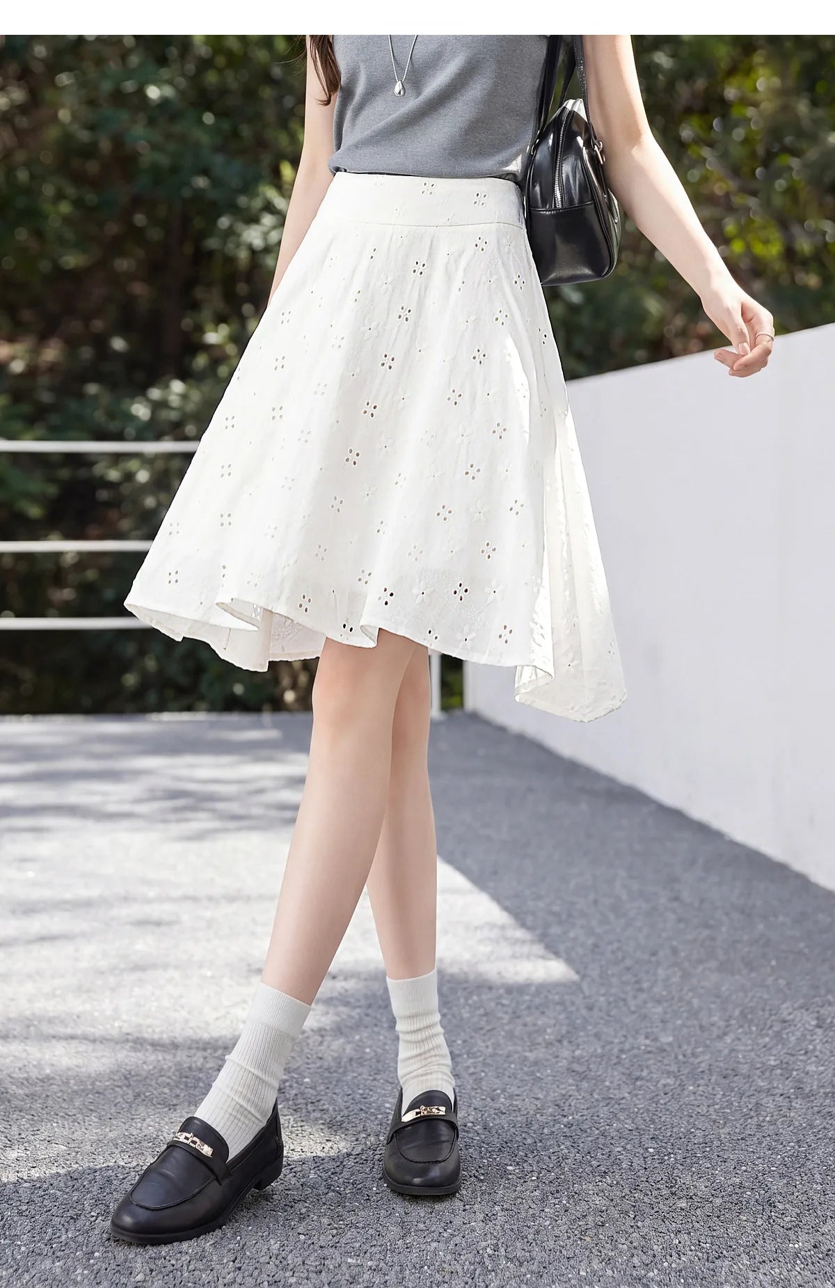 SENTUBILA Women's White Cotton Summer Skirt 2026 Woman Fashion Hollow Embroidery A-Line Short Skirt Female Clothes Q62QG7173