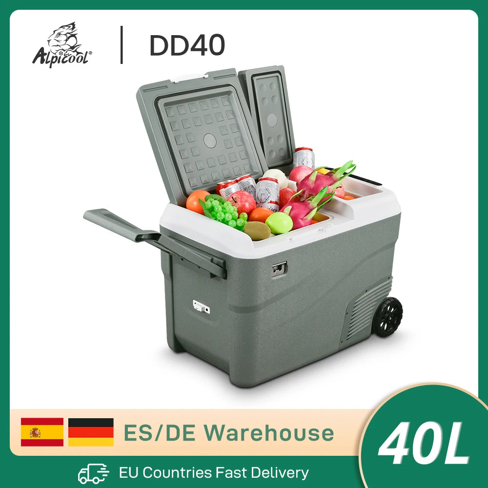 Alpicool DD40 40L Car Refrigerator 12V Compressor Fridge Freezer Dual Zone Independent Control Portable Cooler for Camping BBQ