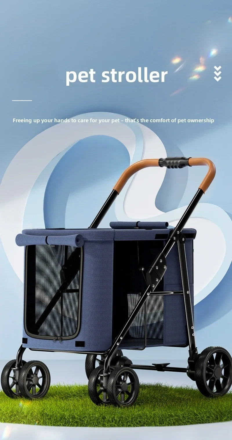 High Quality Foldable 4 Wheels Pet Carrier Adjustable Comfortable Waterproof Pet Stroller Washable Portable Travel Product
