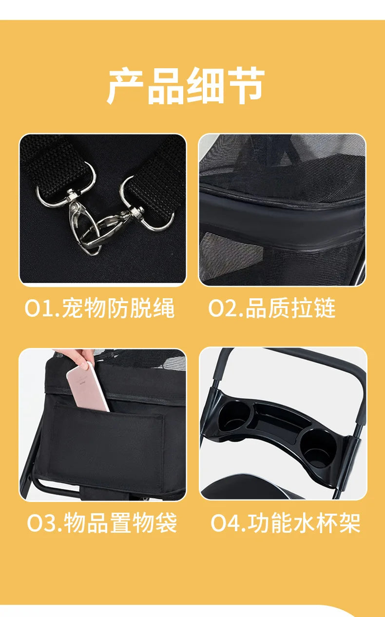 Multi Function Pet Stroller Foldable Push Pull Trolley Carrier Handbag for Cats Small Dogs Outdoor Travel Daily Use 펫 유모차