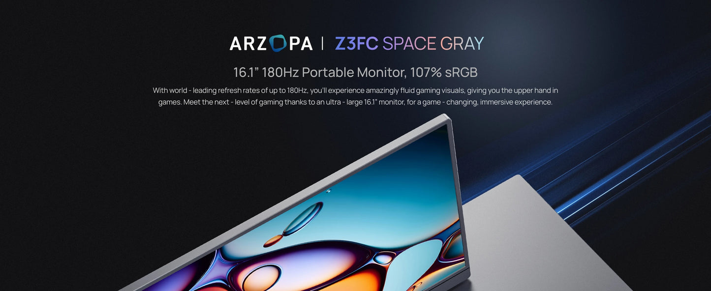 ARZOPA 16.1 inch 2.5k 180HZ External Portable Monitor HDR IPS Screen Second PC Displays for Gaming Working Anytime Anywhere Z3FC