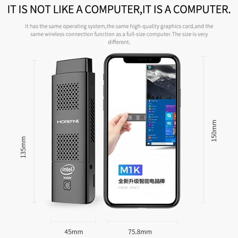 MOREFINE M1K Intel N5000 Pocket PC Win 11 LPDDR4 8GB 128GB/256GB SSD WIFI5 BT4.2 Intel UHD Graphics 4K HD Display Mini PC Stick