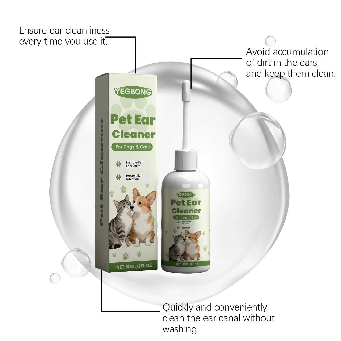 Pet Ear Cleaner Liquid for Dogs Cats Gentle Ear Wash Drops Removes Dirt Earwax buildup Deodorizer for Daily Ear Care Cleaning 50