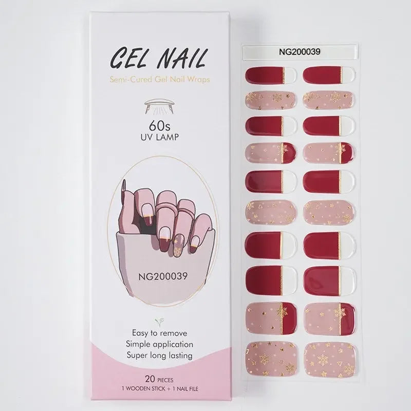 16/18/20Tips Semi-Cured Gel Nail Strips Adhesive Full Cover Stickers for Nails UV Lamp Need Press On Nails Fashion Manicure