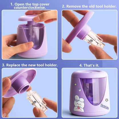 Cartoon with Decorative Sticker Switch Automatic Electric Pencil Sharpener Creative Stationery Mechanical Tool