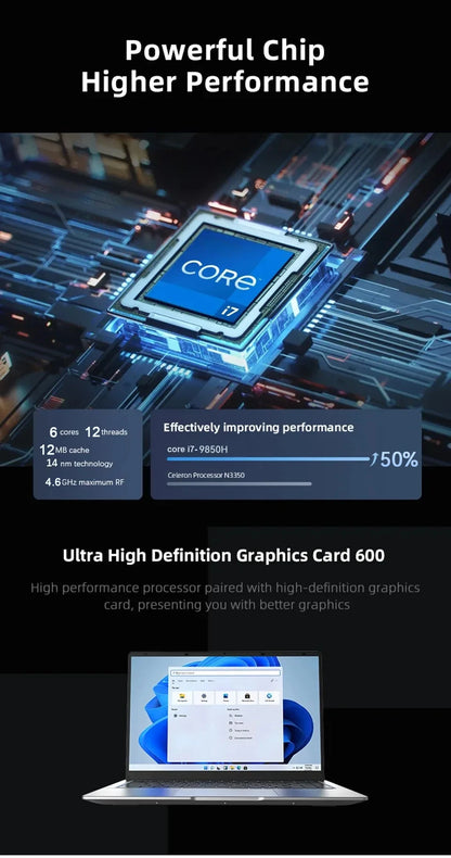 Intel Core I7 9850H Atom A3950 Windows 11 Pro Laptop Gamer SSD 1TB RAM 16GB Portable Laptops Computer Gaming 14.1' Notebook PC