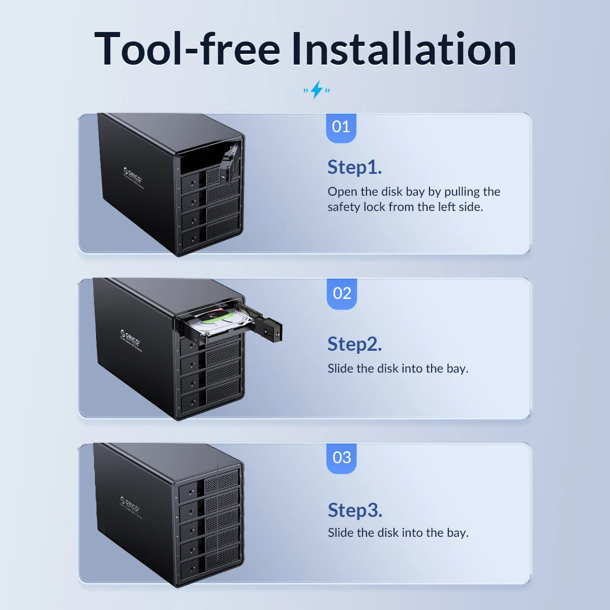 ORICO 95 Series 5 Bay 3.5'' USB3.0 HDD Docking Station Support RAID Mode Aluminum With 150W Power for Bitcoin Altcoins Mining