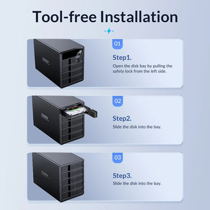ORICO 95 Series 5 Bay 3.5'' USB3.0 HDD Docking Station Support RAID Mode Aluminum With 150W Power for Bitcoin Altcoins Mining