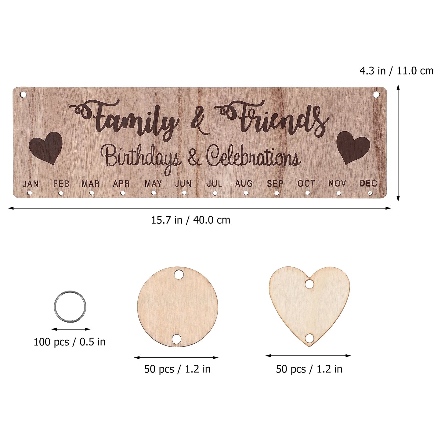 Wooden Birthday Calendar DIY Family Wall Decor Countdown Hanging Board 100 Wood Discs for Home Office Classroom