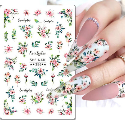 3d Nail Art Decals Spring Booming Violets Lavenders Purple Blue Pink Flowers Butterflys Stickers Decoration For Nail Tips Beauty