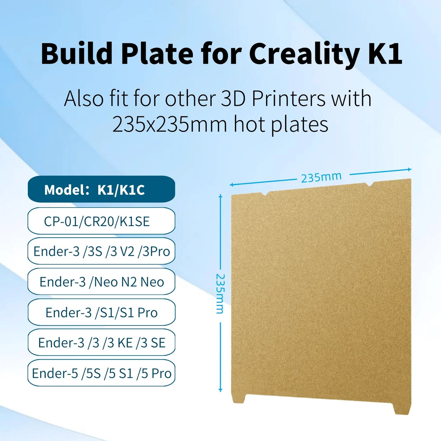 PEI Magnetic SHEET For Creality K1 PEI Build Plate K1C Bed Creality k1 Build Plate 235mmx235mm Ender 3 v3/ Ender 5 S1 pro hotbed