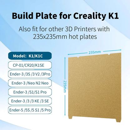 PEI Magnetic SHEET For Creality K1 PEI Build Plate K1C Bed Creality k1 Build Plate 235mmx235mm Ender 3 v3/ Ender 5 S1 pro hotbed