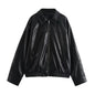Street Women's Belt Leather Jackets Loose Lapel Zipper Long Sleeve Pockets Female Coats 2026 Autumn Lady Fashion Y2k Outwear