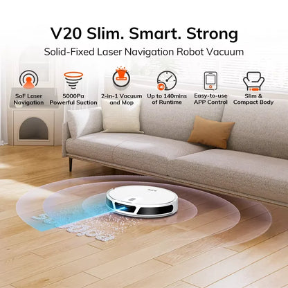 ILIFE V20 Robot Vacuum Cleaner, 5000Pa Suction, SOF LiDAR Smart Navigation, APP Control, Customizable Cleaning, Self Charging