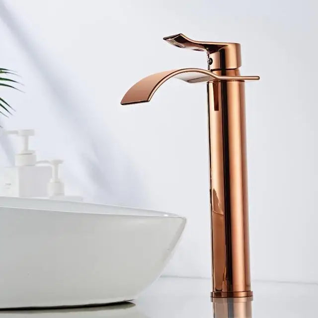 Basin Faucet Gold and White Waterfall Faucet Brass Bathroom Faucet Bathroom Basin Faucet Mixer Tap Hot and Cold Sink Faucet