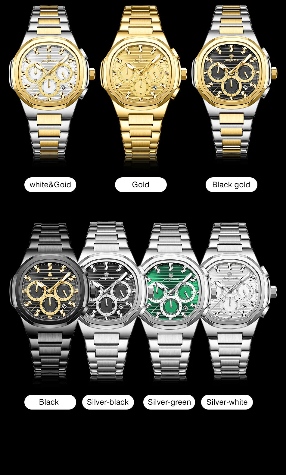 PAAZOMU Fashion Brand Man Wristwatch Waterproof Stainless Steel Luminous Men Watch Chronograph Date Luxury Quartz Men's Watches