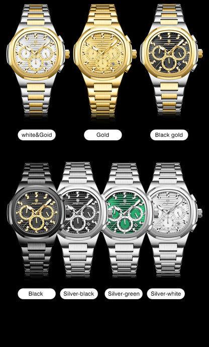 PAAZOMU Fashion Brand Man Wristwatch Waterproof Stainless Steel Luminous Men Watch Chronograph Date Luxury Quartz Men's Watches