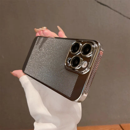 Luxury Plating Hollowed Out Case for iPhone 17 Pro 16 15 14 Pro Max Plus 13 12 Mini 11 17Air Heat Dissipation Shockproof Cover