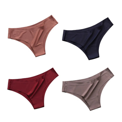 4PCS/Set Seamless Brazilian Panties Women's Sexy Lingerie Cool Ice Silk Low Waist Briefs Soft Solid Ultra-thin Bikini Underwear