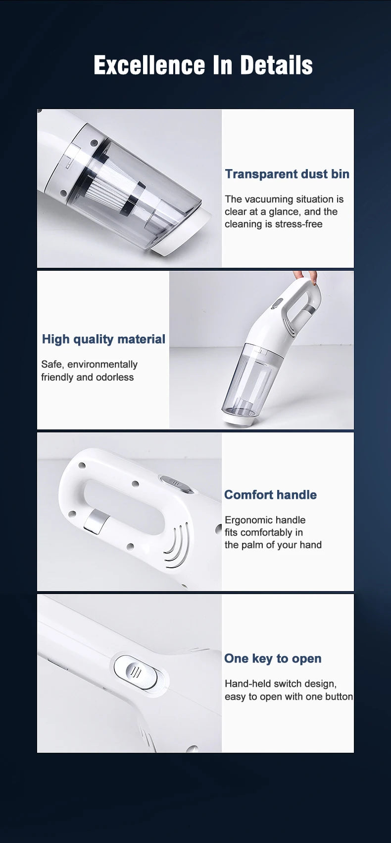 Vacuum Cleaner Portable Wireless Hand Held Cleaner Powerful Cleaning Machine Car Home Appliance for Dust Pet Hair
