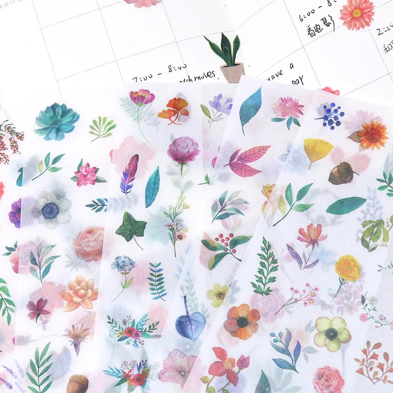 6pcs Leaf Flower Stickers Japanese Accessories for Kids Dessert Diary Decorating Pretty Stationery Feather Decoration Supplies