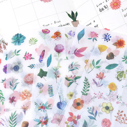6pcs Leaf Flower Stickers Japanese Accessories for Kids Dessert Diary Decorating Pretty Stationery Feather Decoration Supplies