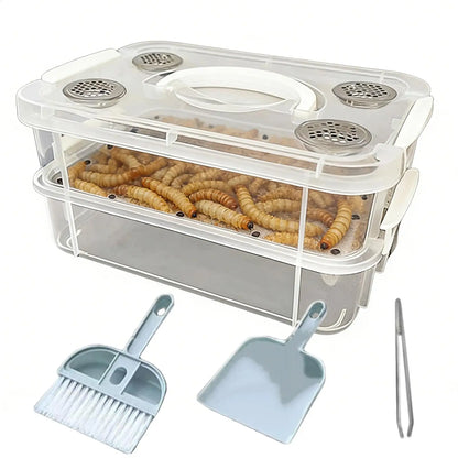 High Capacity Mealworm Farm Transparent Mealworm Breeding Kit To Breed Live Mealworms For Bearded Dragon And Reptiles Portable