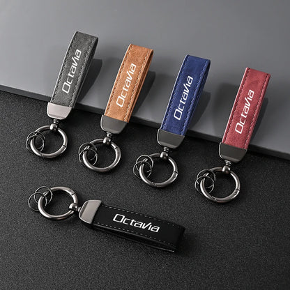 Leather Car Accessories Key Chains Rings For Skoda Octavia Fabia Rapid Superb Kodiaq Scala Karoq Citigo Kamiq Roomster Enyaq