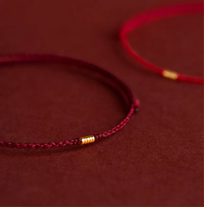 Hand Braided Red Rope Bracelet Copper Lucky Bead Hand Rope Couple Bracelet Simple Buckle Ethnic Original Female Accessory