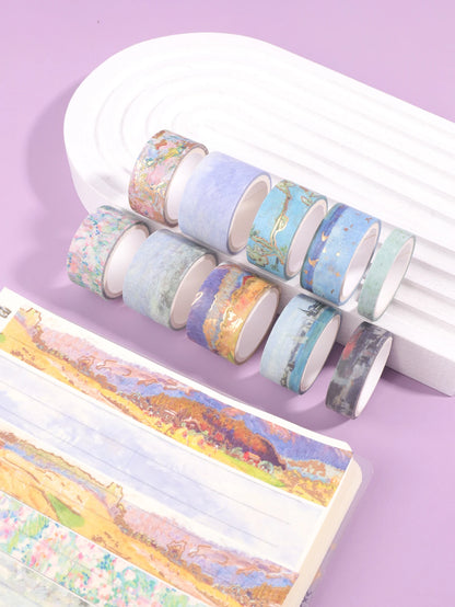 24 Rolls/Box Oil Painting Theme Washi Tape Set, Gilded Style Design Decorative Handmade DIY Decoration Materials Tape