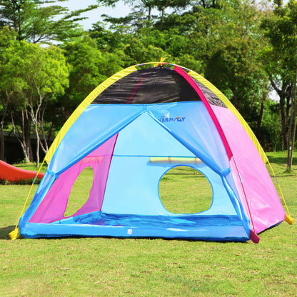 Kids Play Tent Indoor Outdoor Playhouse Tents for Boys And Girls Children's Game Center with Mesh Top & Tunnel Doors