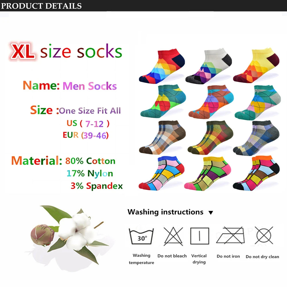 6 Pairs Men Novelty Fashion Colorful Casual Ankle Short Socks Harajuku Grid Space Cotton Happy Funny  Men Women Socks