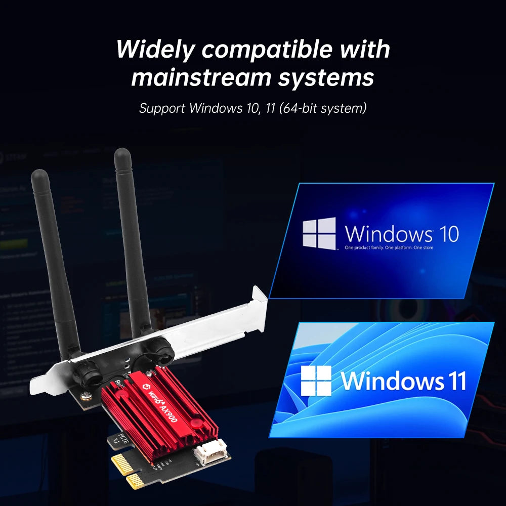WiFi 6 Network Card PCIe X1 Dual-Band Wireless 2.4G/5GHz 5.4 Wi-Fi6 Bluetooth High Speed Antennas for Windows 10/11 Desktop PC