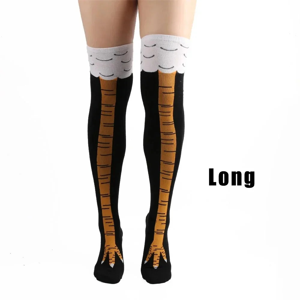 CHUANGERM Men Funny 3D Chicken Print Socks High Flexibility Thigh High Tube Sock Fashion Thin Toe Feet