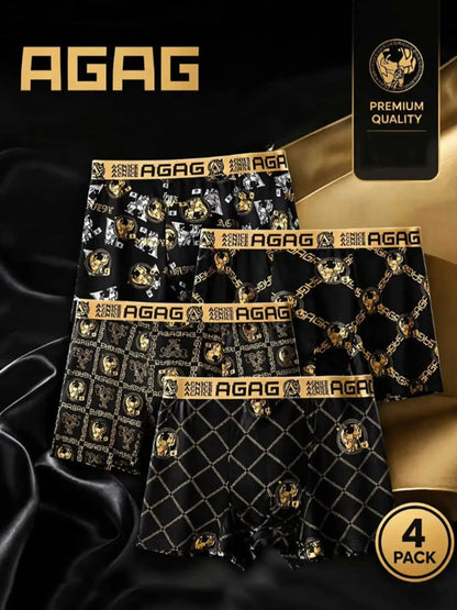 4pcs/set Men's Underwear Sexy Boxer Antibacterial Breathable Retro Print Men Boxer Shorts Boys Thin Flat Corner Panties