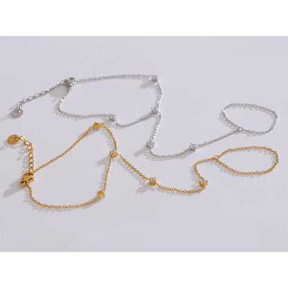 Yhpup Trendy Stainless Steel Zircon Beads Back of Hand Chain Finger Bracelet Fashion Chic Sexy Jewelry Waterproof Wholesale Gift