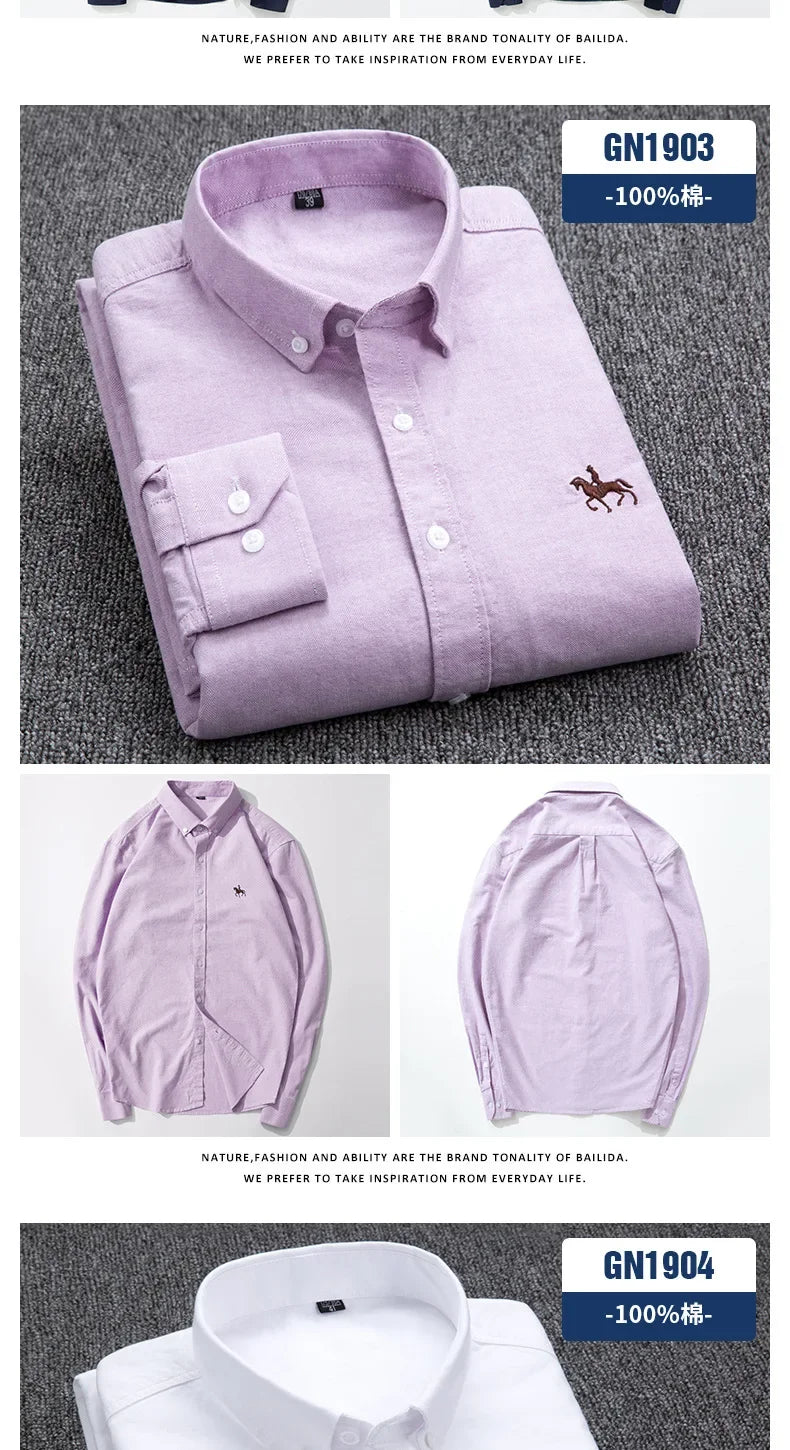 Casual cotton men's shirt slim fit horse logo bottom inch shirt Oxford spinning long sleeved striped shirt