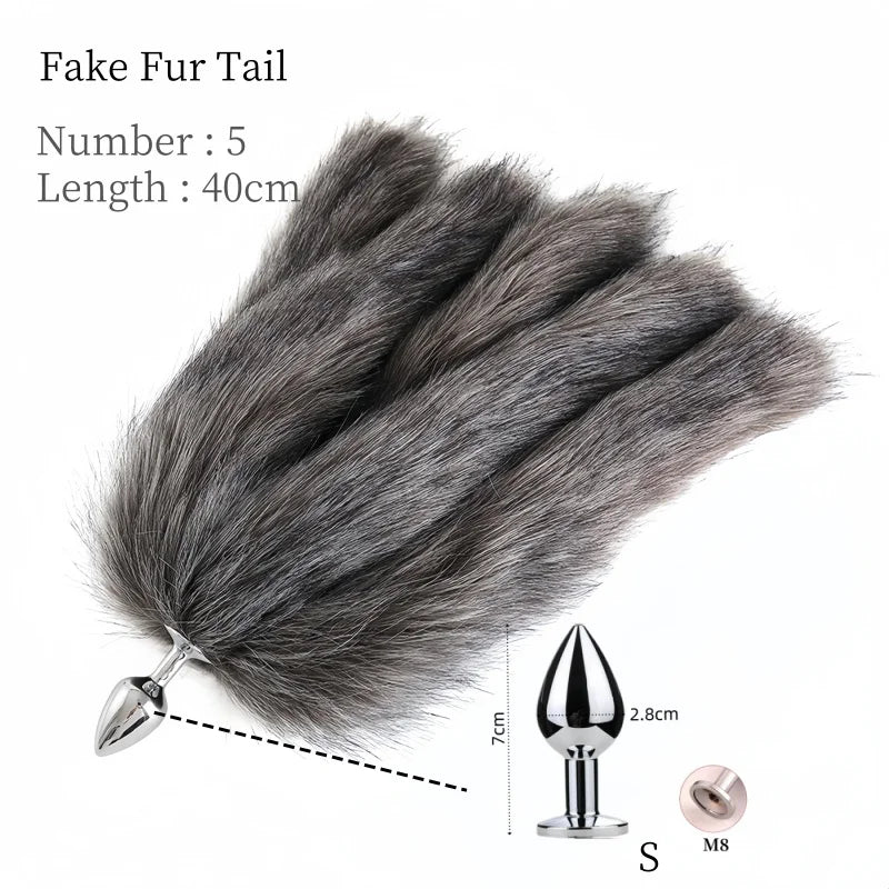 Sexy Multi Taile False Fox Tail with Separable Metal Butt Plug Anal Sex Toys for Couple BDSM Role Play Adult Products