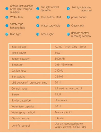 DIVEDEER Window cleaner for home use fully automatic single water spray window cleaner remote control window cleaner robot
