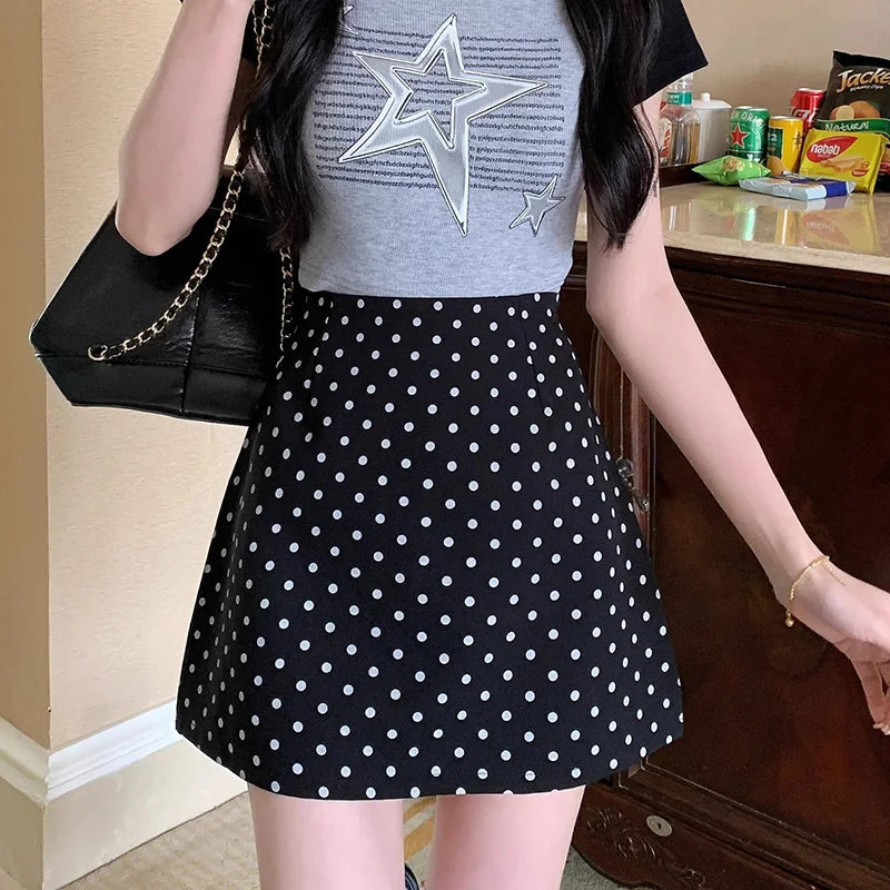 Summer Lady Chic Wave Point A-line Skirts New Female Sweet High Waist Skirts Women Korean Elegant Slim Fit Skirts